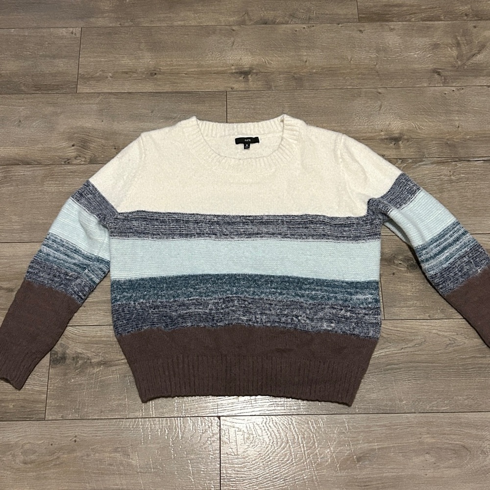 Fate Women's Striped Sweater in Cream, Blue, and Brown in EUC!! - Picture 3 of 10